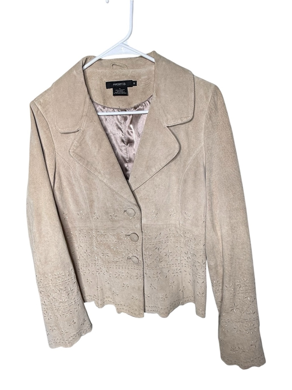 Arden B Tan Suede Leather Jacket M Embroidered Boho Y2K